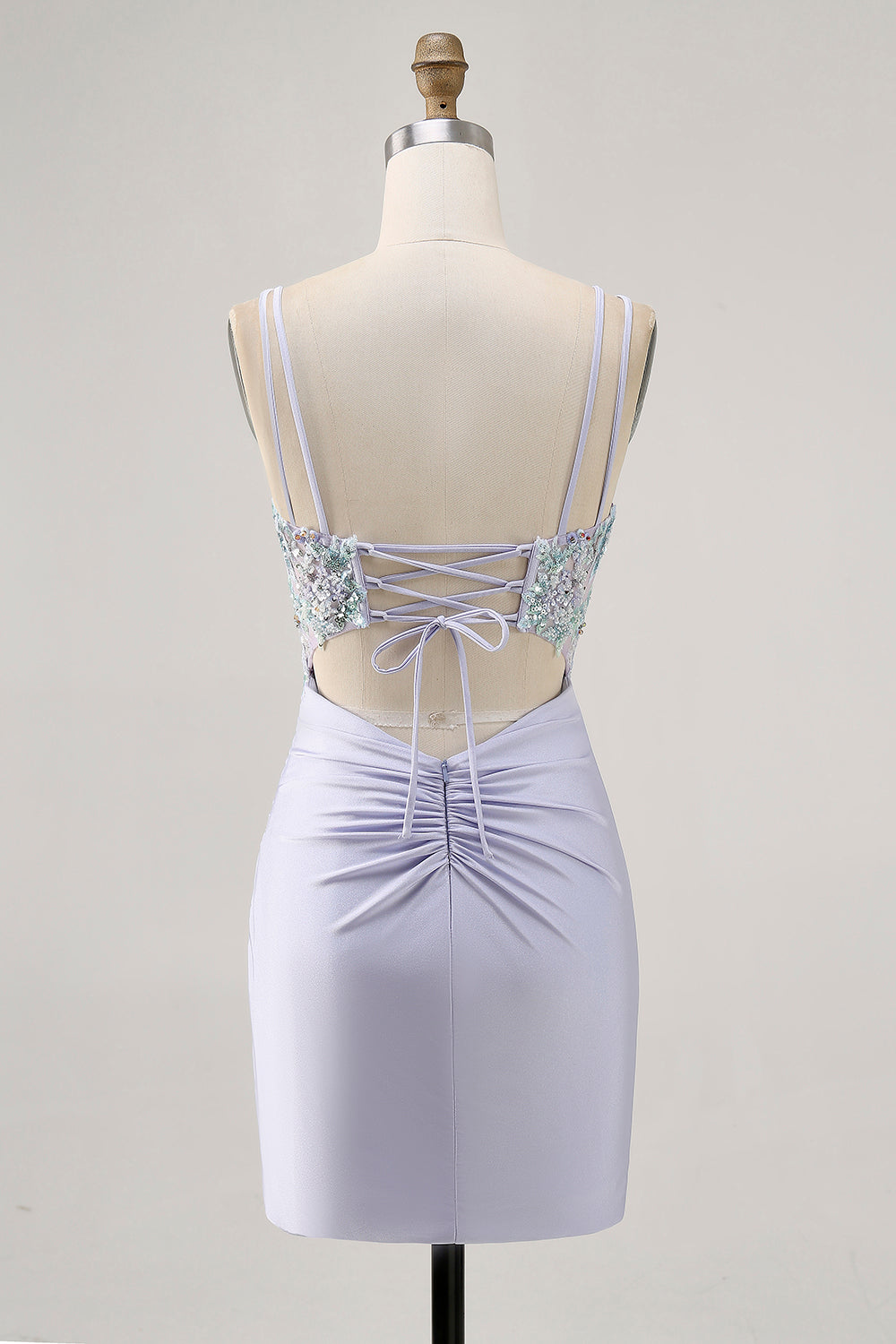 Tight Lavender Satin Floral Corset Short Homecoming Dress with Sequins