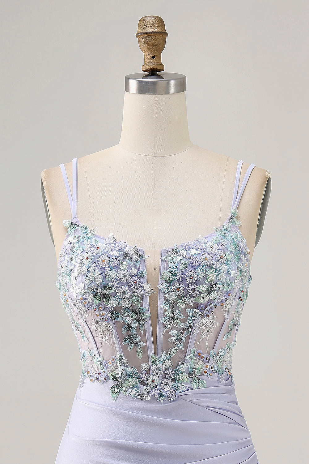 Tight Lavender Satin Floral Corset Short Homecoming Dress with Sequins