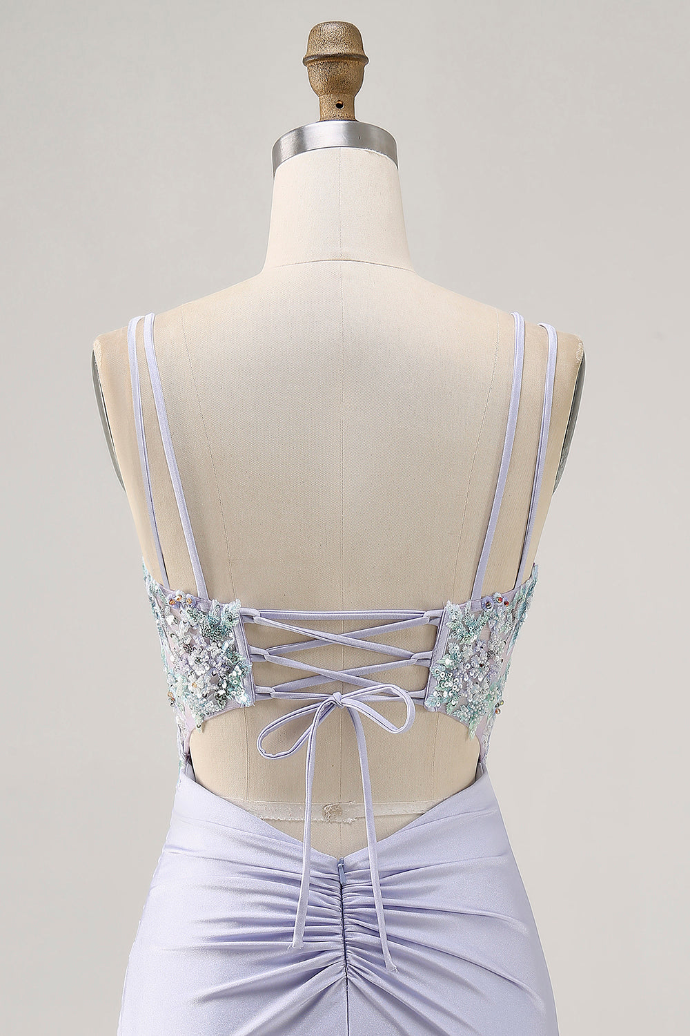 Tight Lavender Satin Floral Corset Short Homecoming Dress with Sequins