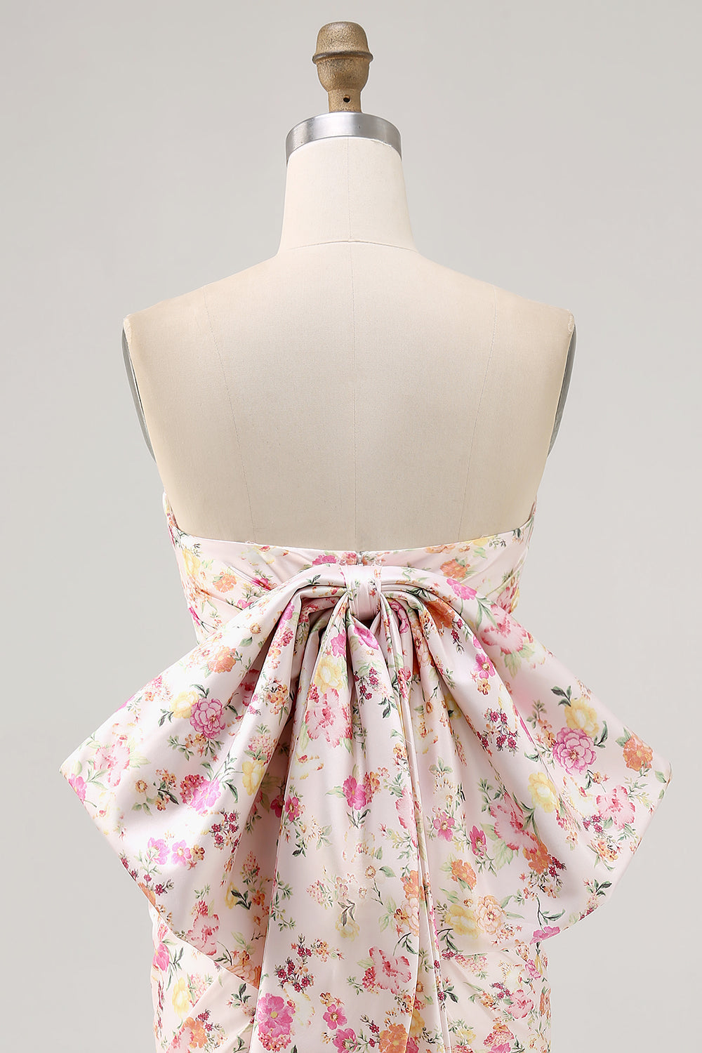 Tight Pink Floral Strapless Ruched Short Homecoming Dress with Bow