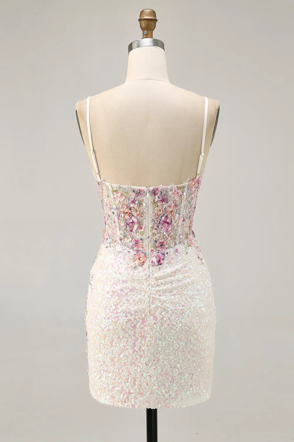 Black Floral Corset Tight Short Sparkly Sequins Homecoming Dress with Applique