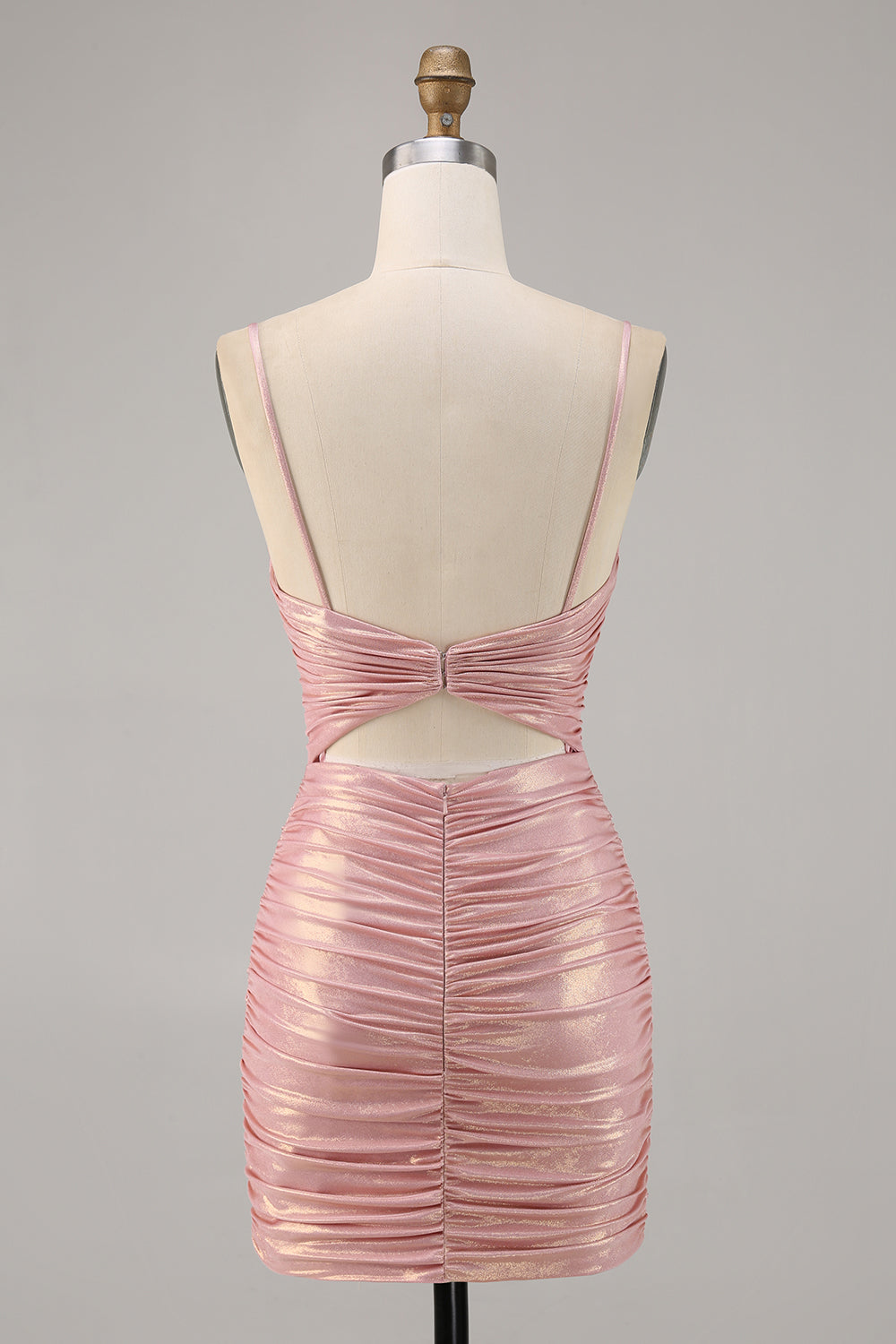 Blush Ruched Cut Out Tight Mini Homecoming Dress with Rhinestones
