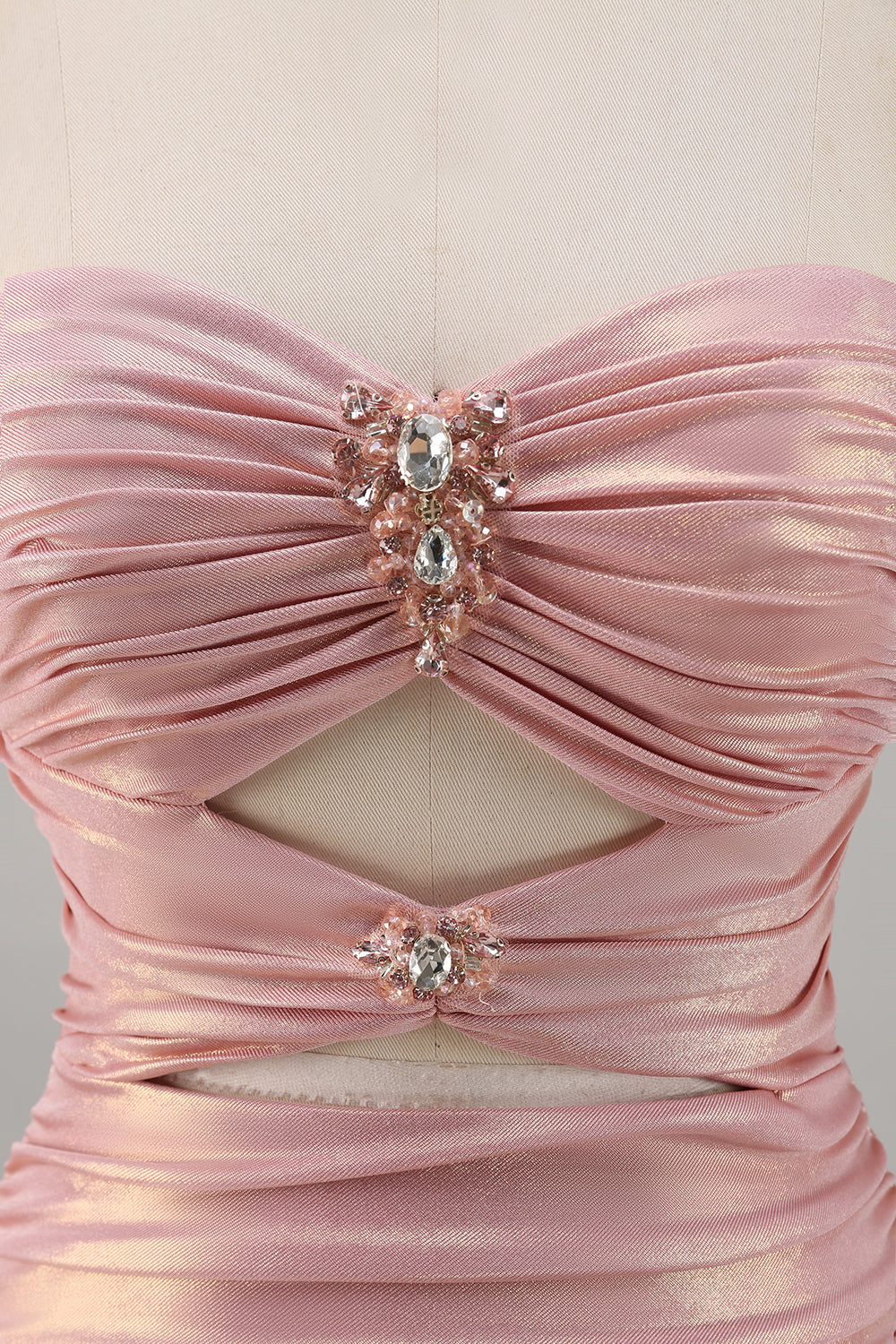 Blush Ruched Cut Out Tight Mini Homecoming Dress with Rhinestones