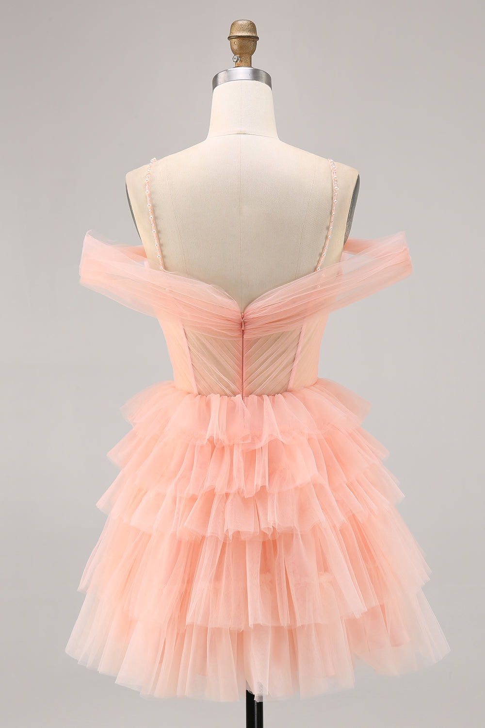 Blush Corset Tiered Tulle A Line Short Floral Homecoming Dress with Ruffles
