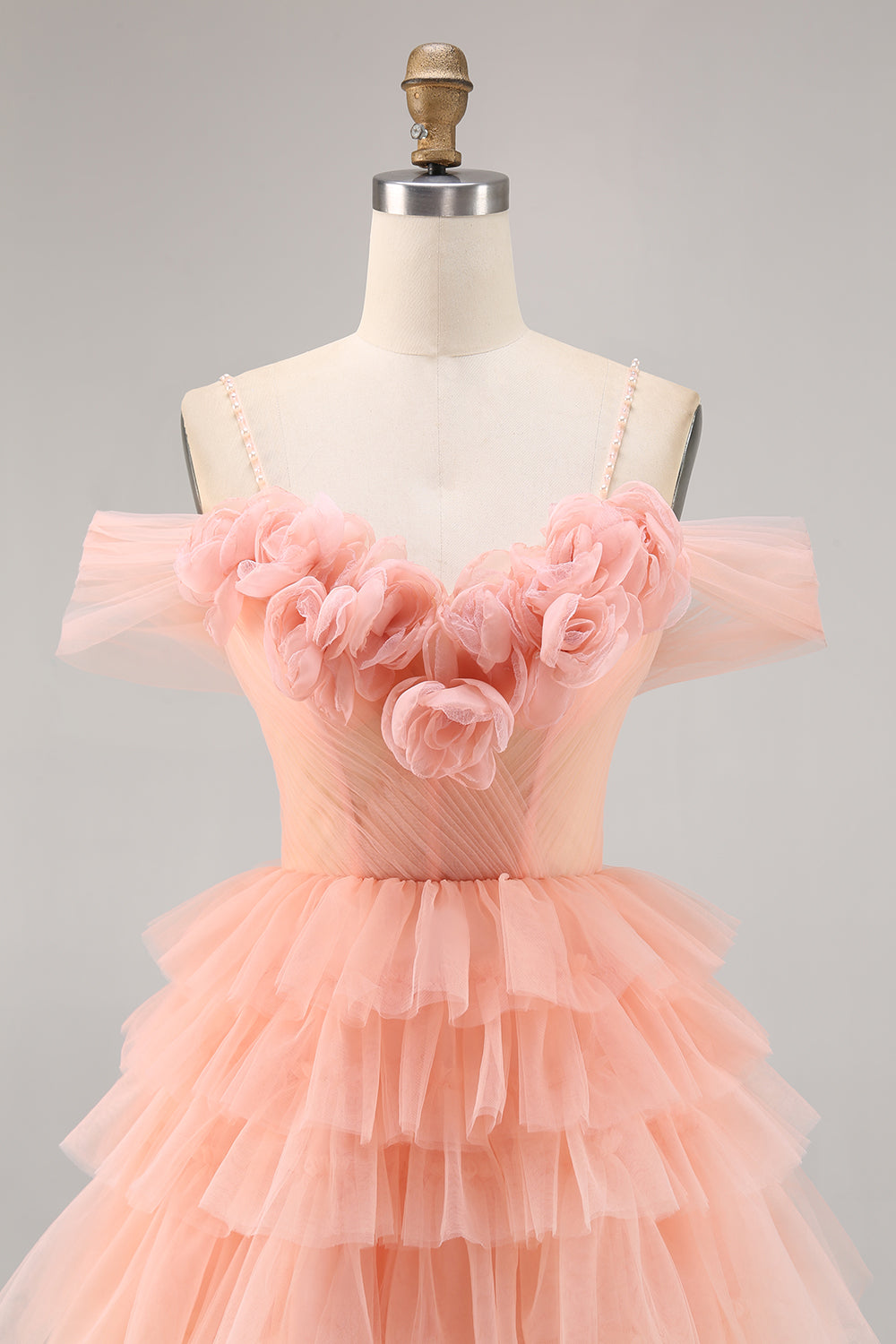 Blush Corset Tiered Tulle A Line Short Floral Homecoming Dress with Ruffles