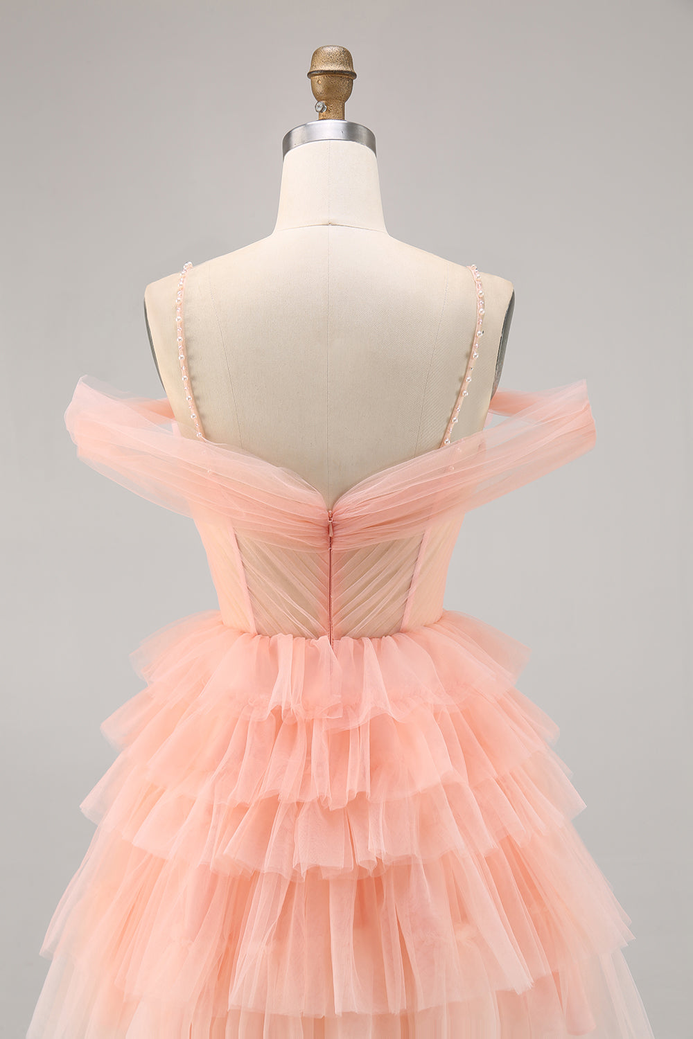 Blush Corset Tiered Tulle A Line Short Floral Homecoming Dress with Ruffles