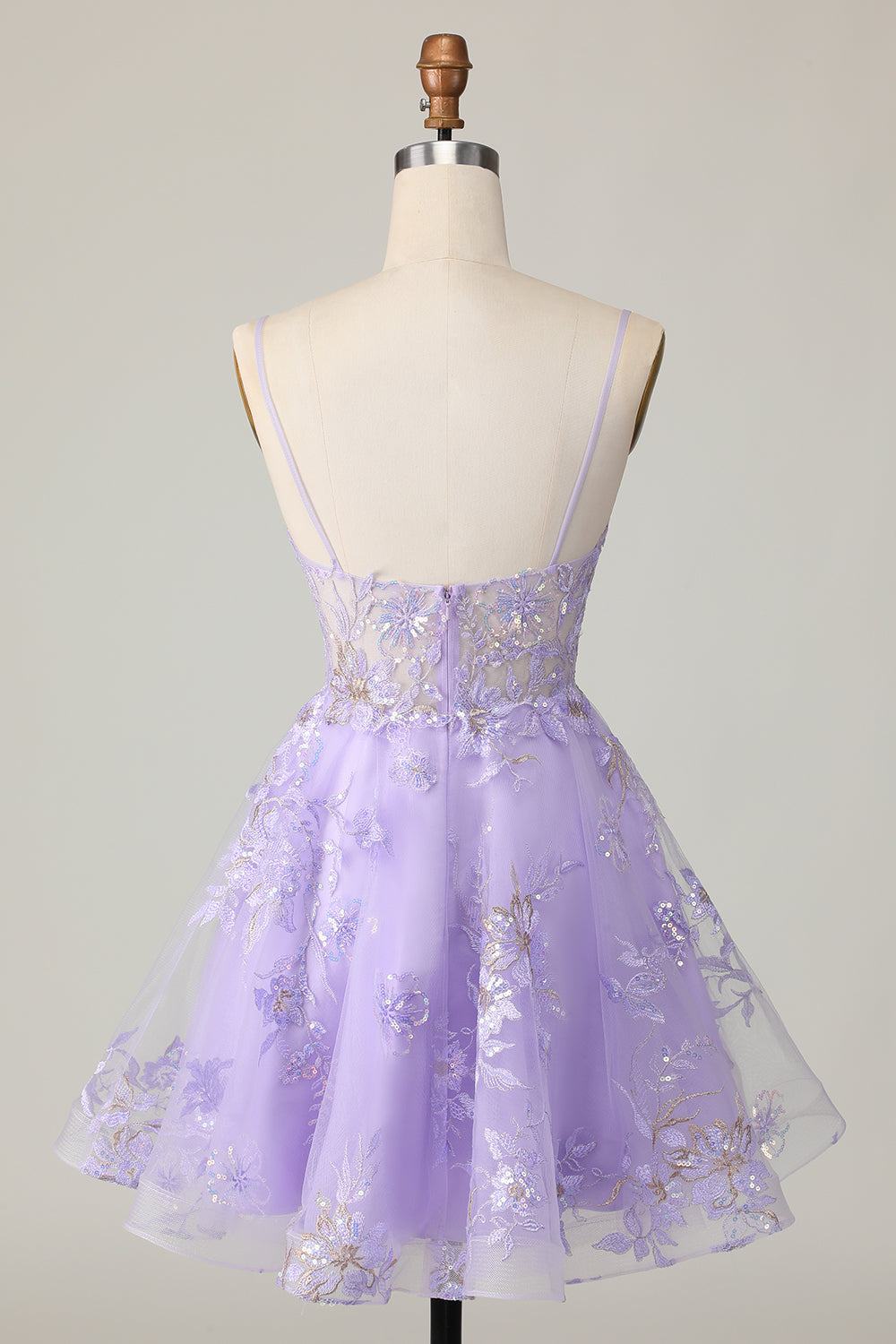 Purple Floral A Line Short Embroidered Sparkly Homecoming Dress with Sequins