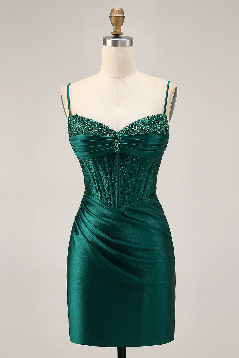 Dark Green Corset Tight Short Sparkly Beaded Homecoming Dress