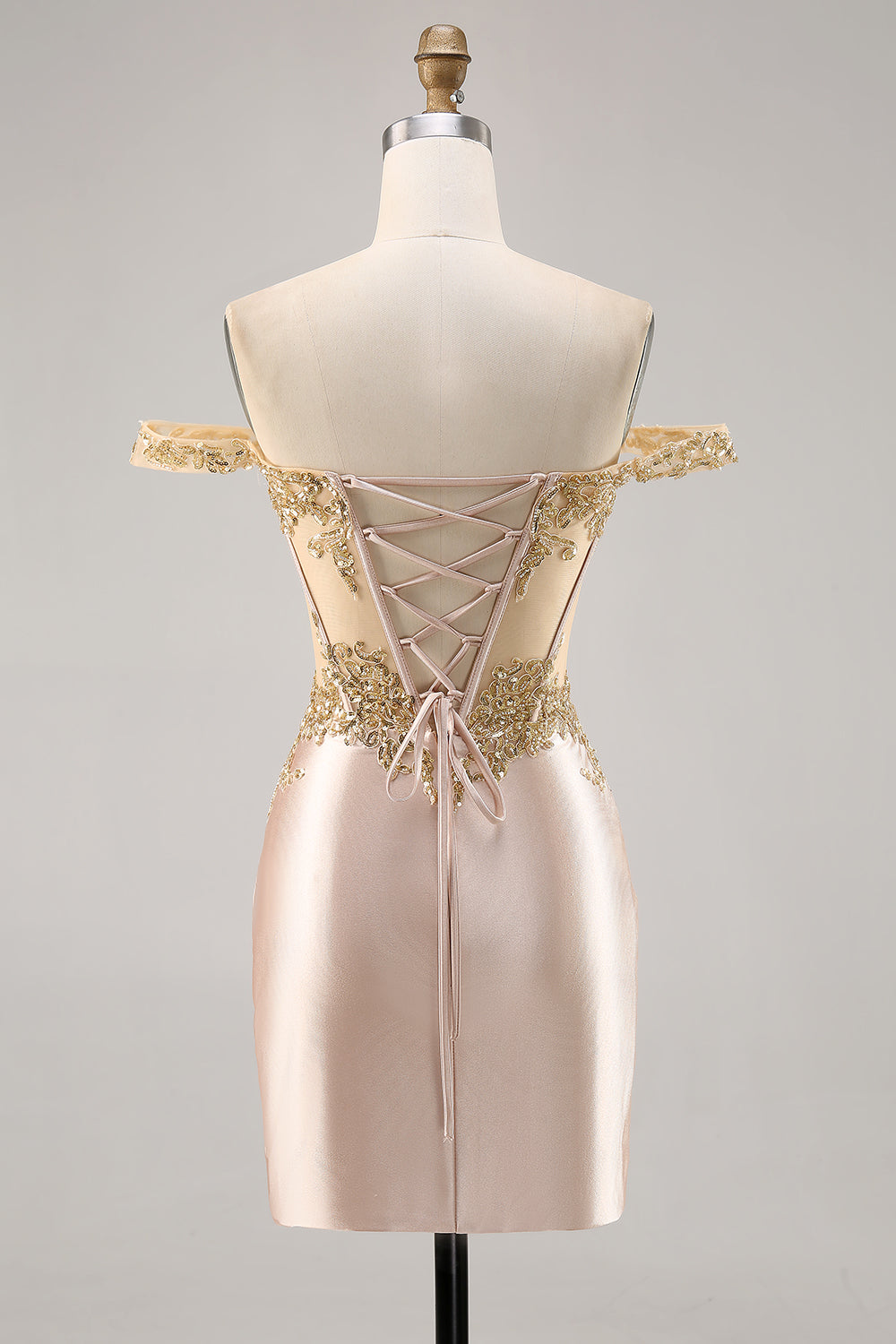 Champagne Satin Corset Tight Short Sparkly Homecoming Dress with Sequins