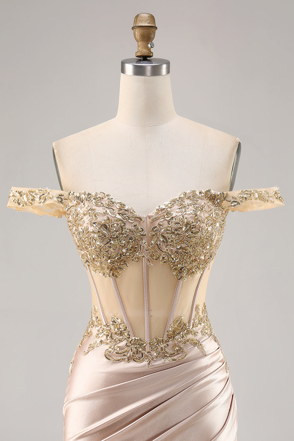 Champagne Satin Corset Tight Short Sparkly Homecoming Dress with Sequins