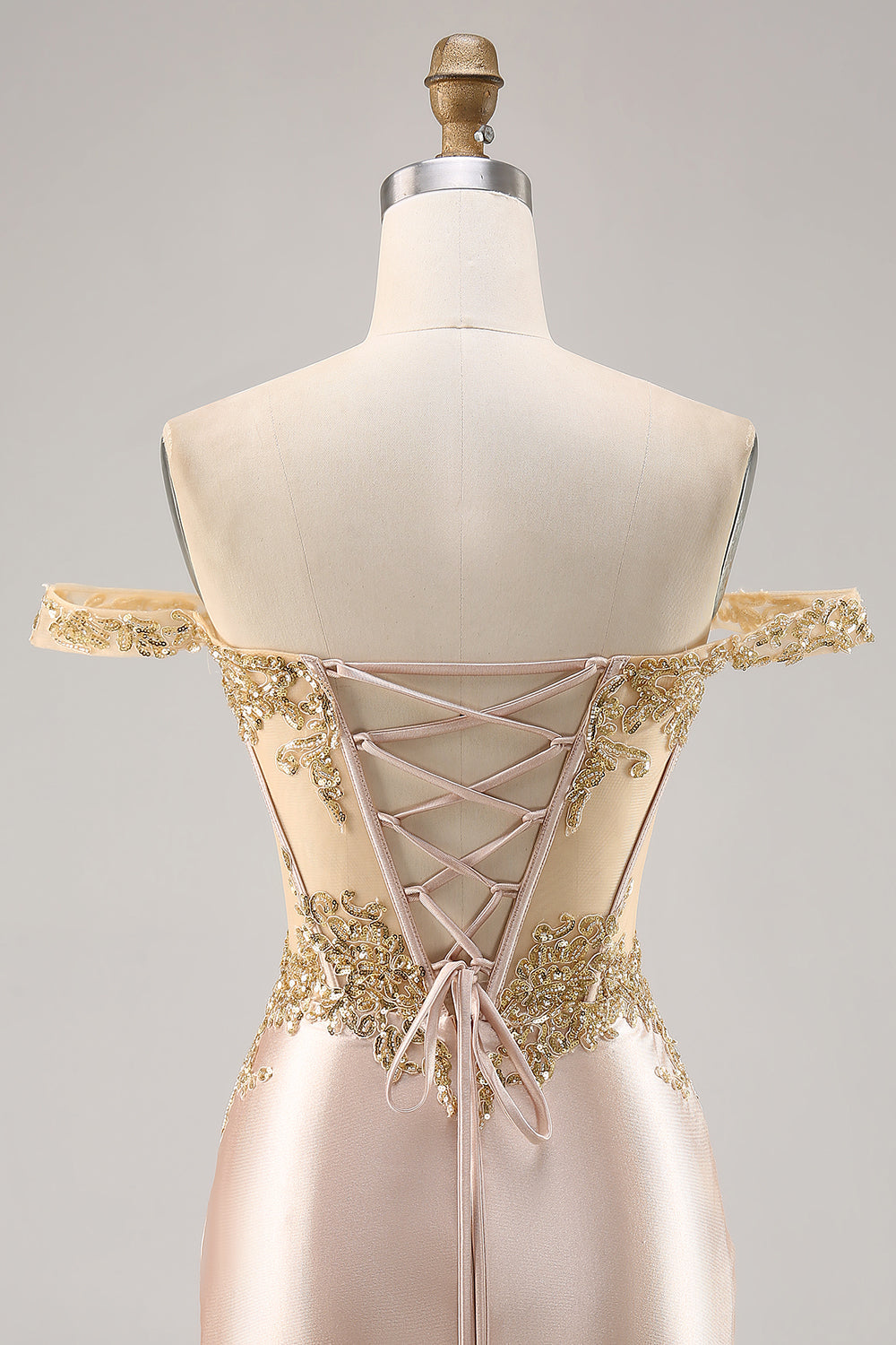 Champagne Satin Corset Tight Short Sparkly Homecoming Dress with Sequins