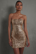 Sparkly Gold Strapless Sequin Bodycon Short Cocktail Dress