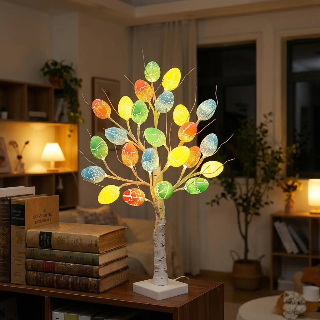 🌳Lighted Birch Egg Tree with 24 Colorful Eggs (2 FT)💡Brighten Your Easter & Spring