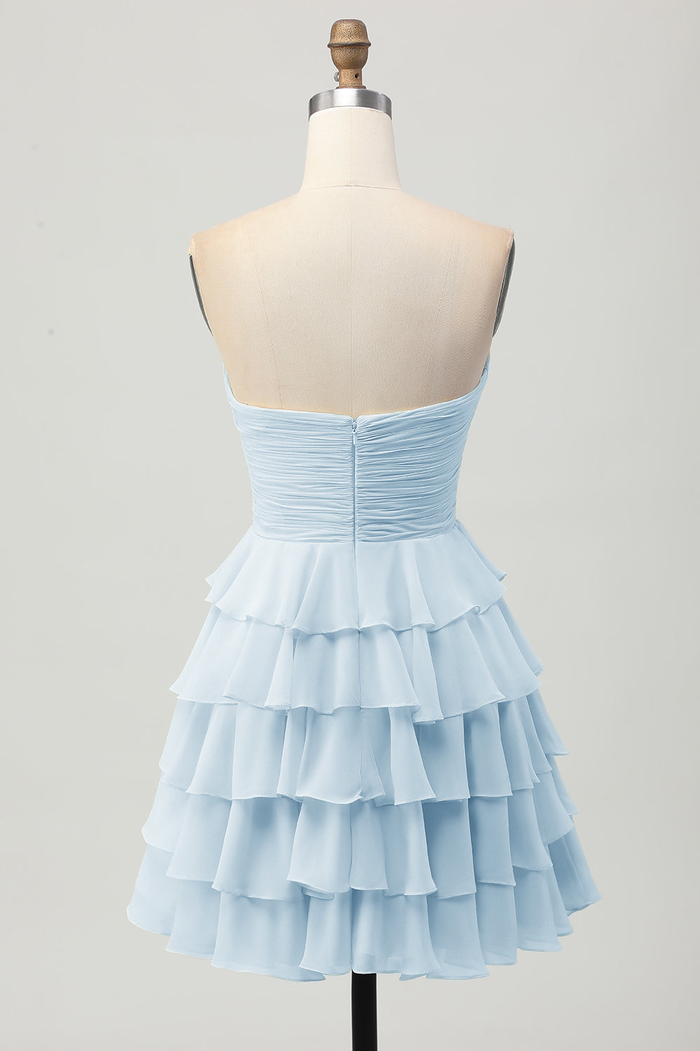 Short Light Yellow Sweetheart Ruffled A Line Tiered Homecoming Dress with Bow